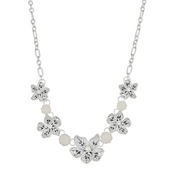 Napier Silver Tone Simulated Crystal Flower Power Necklace