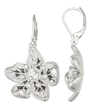 Napier Silver Tone Simulated Crystal Flower Power Drop Earrings