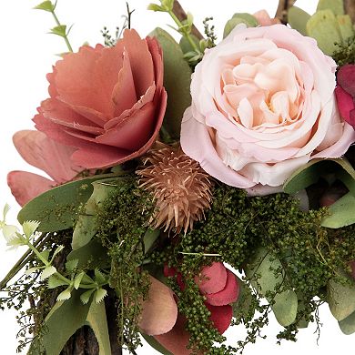 Northlight Wooden Floral Easter Bunny Ears Twig Wreath - 15 Inches