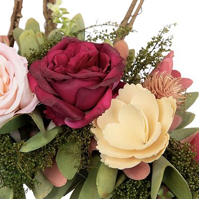 Northlight Wooden Floral Easter Bunny Ears Twig Wreath - 15 Inches