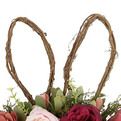 Northlight Wooden Floral Easter Bunny Ears Twig Wreath - 15 Inches