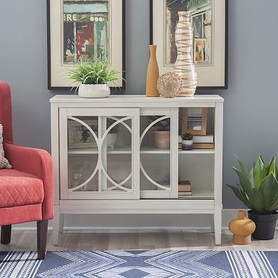 Linon Monroe Wood Sliding Door Accent Cabinet with USB