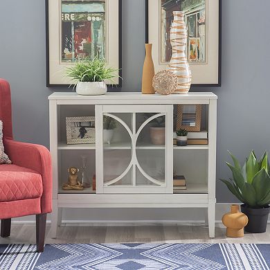 Linon Monroe Wood Sliding Door Accent Cabinet with USB