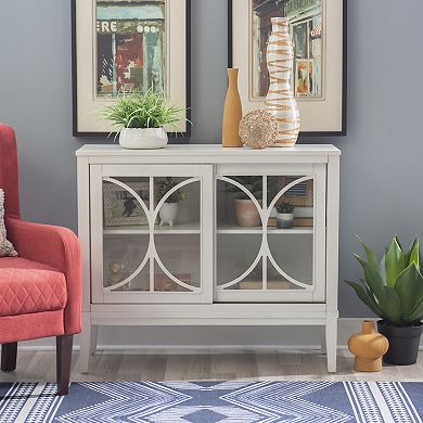 Linon Monroe Wood Sliding Door Accent Cabinet with USB