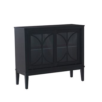 Linon Monroe Wood Sliding Door Accent Cabinet with USB