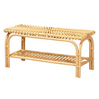 bali & pari Natural Rattan Bench with Storage Shelf