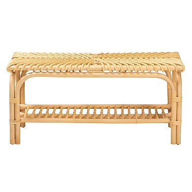bali & pari Natural Rattan Bench with Storage Shelf