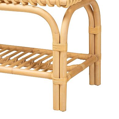 bali & pari Natural Rattan Bench with Storage Shelf