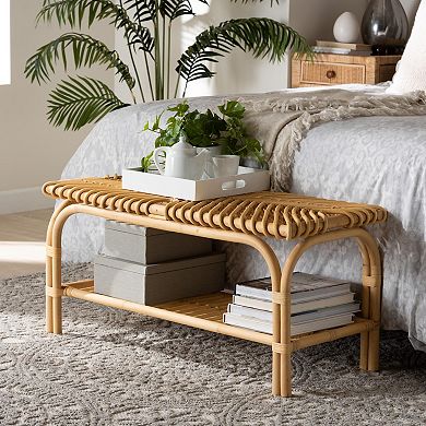 bali & pari Natural Rattan Bench with Storage Shelf