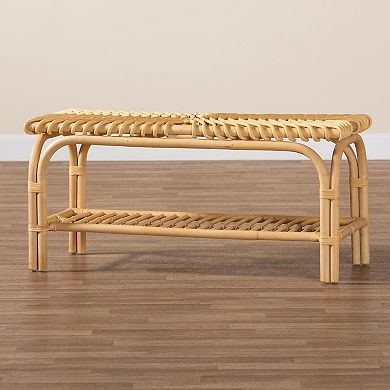 bali & pari Natural Rattan Bench with Storage Shelf