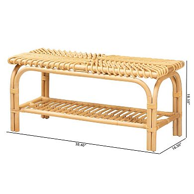 bali & pari Natural Rattan Bench with Storage Shelf