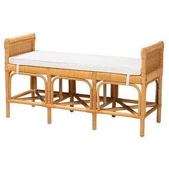 bali & pari Nairi Natural Rattan Bench with Cushioned Seat