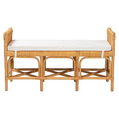 bali & pari Nairi Natural Rattan Bench with Cushioned Seat