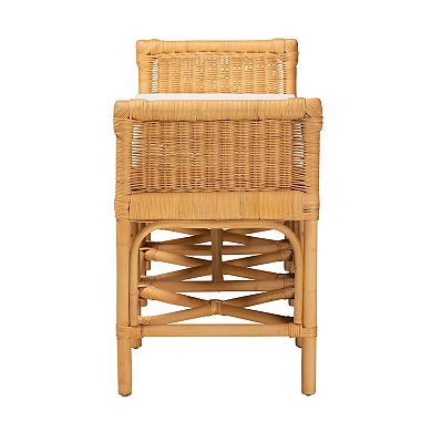 bali & pari Nairi Natural Rattan Bench with Cushioned Seat