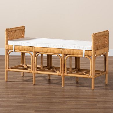 bali & pari Nairi Natural Rattan Bench with Cushioned Seat