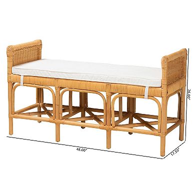 bali & pari Nairi Natural Rattan Bench with Cushioned Seat