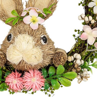 Northlight Spring Floral Easter Wreath with Peering Rabbit - 11-inch