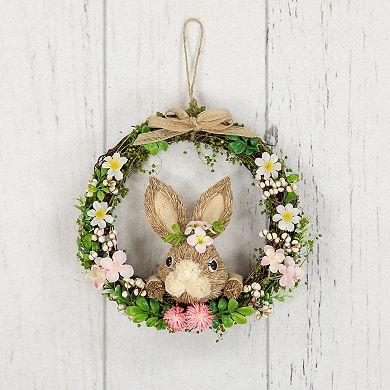 Northlight Spring Floral Easter Wreath with Peering Rabbit - 11-inch