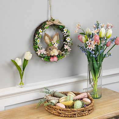 Northlight Spring Floral Easter Wreath with Peering Rabbit - 11-inch