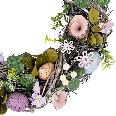 Northlight Speckled Eggs & Flowers Easter Wreath - 13 Inches