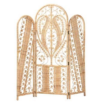 bali & pari Nadra Natural Rattan 3-Panel Room Divider
