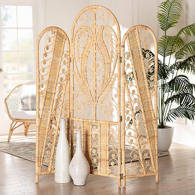 bali & pari Nadra Natural Rattan 3-Panel Room Divider