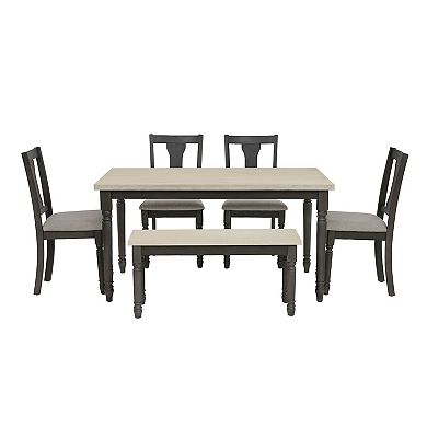 Linon Willow 6-pc. Dining Set with Bench and Upholstered Chairs
