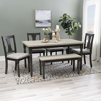 Linon Willow 6-pc. Dining Set with Bench and Upholstered Chairs
