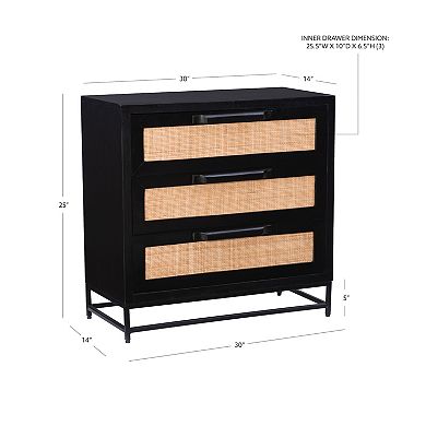 Linon Janie Rattan Cabinet 3-Drawer Storage Unit