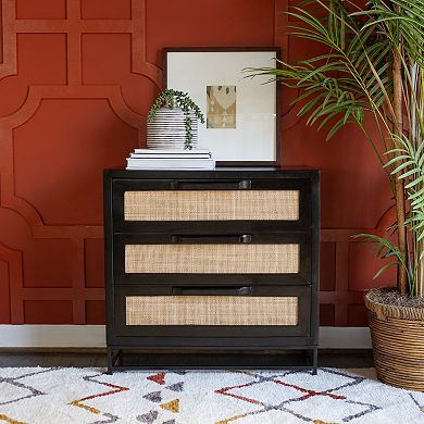 Linon Janie Rattan Cabinet 3-Drawer Storage Unit
