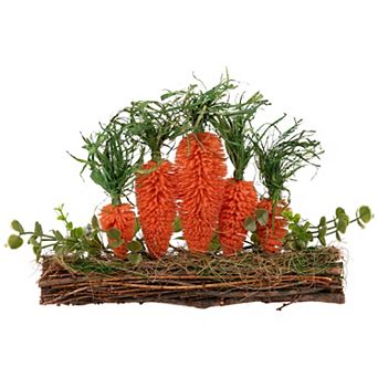 Northlight Standing Carrots on Floral Foliage Twig Log Table Decor
