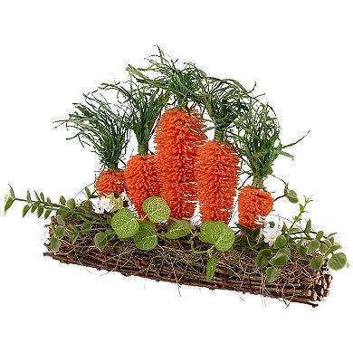 Northlight Standing Carrots on Floral Foliage Twig Log Table Decor