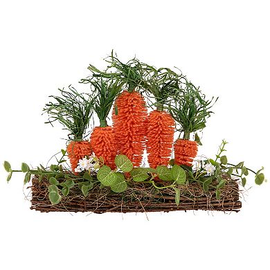 Northlight Standing Carrots on Floral Foliage Twig Log Table Decor