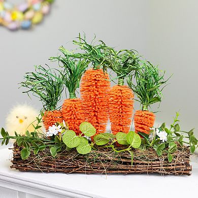 Northlight Standing Carrots on Floral Foliage Twig Log Table Decor