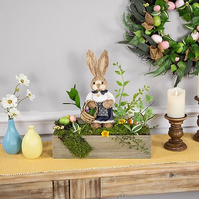 Northlight Boxed Garden Arrangement with Bunny Decoration - 17.25 Inches Table Decor