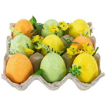 Northlight Glittered Easter Eggs with Carton Decoration - 6.25 in - Set of 9