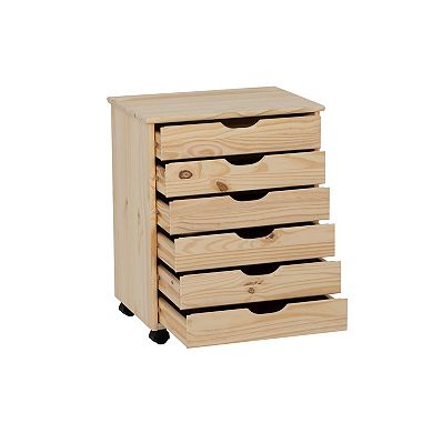 Linon Cary Wide Rolling Storage Cart 6-Drawer