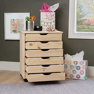 Linon Cary Wide Rolling Storage Cart 6-Drawer
