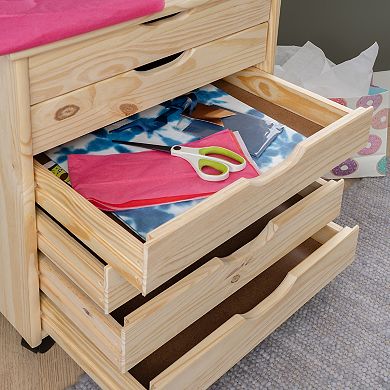 Linon Cary Wide Rolling Storage Cart 6-Drawer
