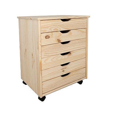Linon Cary Wide Rolling Storage Cart 6-Drawer