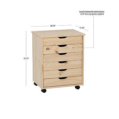 Linon Cary Wide Rolling Storage Cart 6-Drawer