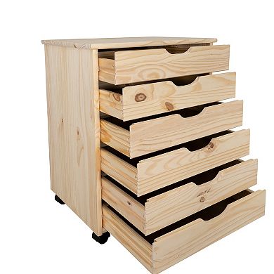 Linon Cary Wide Rolling Storage Cart 6-Drawer