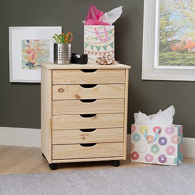 Linon Cary Wide Rolling Storage Cart 6-Drawer