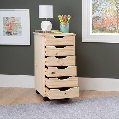 Linon Cary Rolling Storage Cart 6-Drawer
