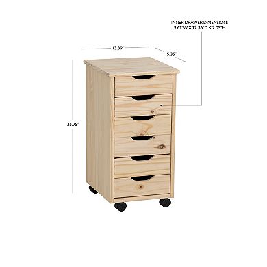 Linon Cary Rolling Storage Cart 6-Drawer