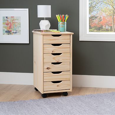 Linon Cary Rolling Storage Cart 6-Drawer