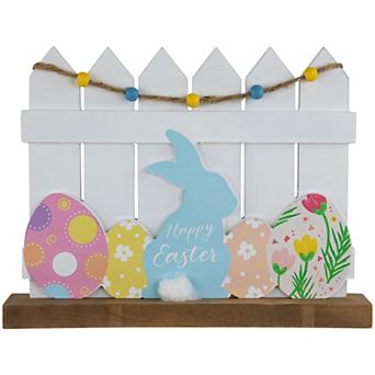 Northlight Happy Easter Bunny with Picket Fence Table Decor - 11.75 Inches