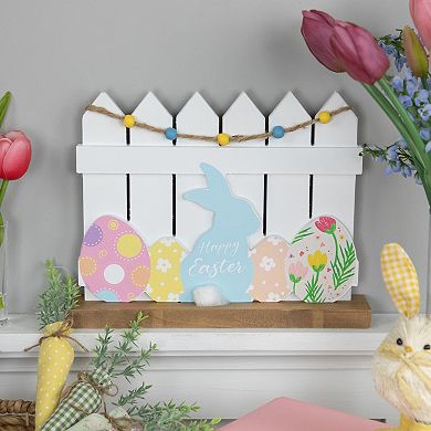Northlight Happy Easter Bunny with Picket Fence Table Decor - 11.75 Inches