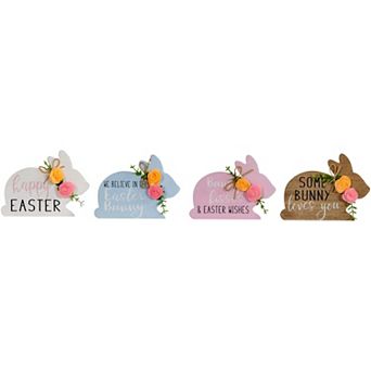 Northlight 4 pc Floral Bunnies Wooden Easter Signs Set