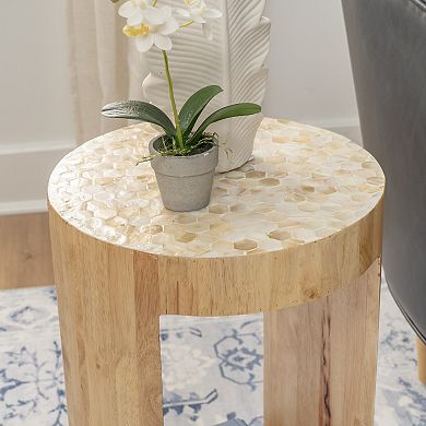 Linon Pensfold Capiz Wood Side Table